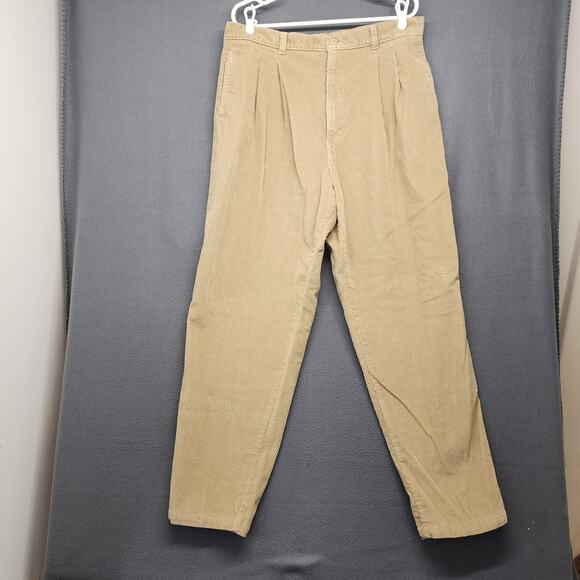 LL Bean Corduroy Pants Womens 20 Beige Tan Pleated Taper Vintage Made in USA - Picture 1 of 15